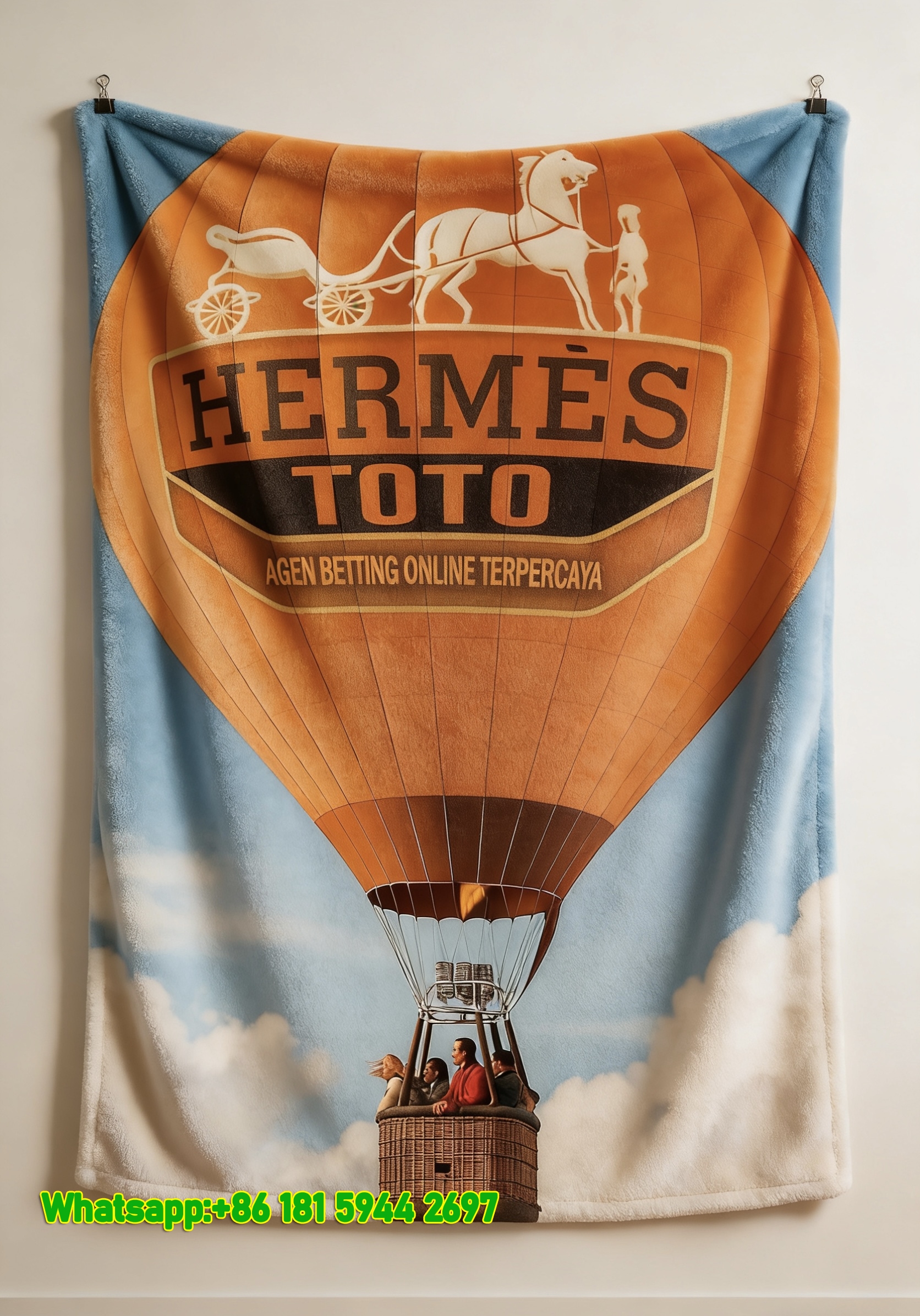 Luxury Hermès Orange Hot Air Balloon Print Flannel Throw Blanket IMG_5183
